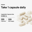 Supplement capsules with text on a white background