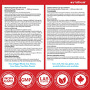A square product information card for NutriDoom digestive support supplement, featuring bilingual English and French text with dosage, ingredients, warnings, and a circular seal of trust at the bottom.