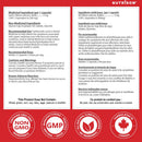 Nutrdom supplement label with ingredient list, recommended use, and product details on a red background.