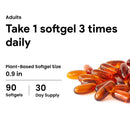 Vitamins softgels with dosage information on a white background