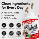 NutrIDOM Himalayan Shilajit supplement bottle with product details on a white background