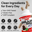 NUTRIDOM Shilajit supplement bottle with product features on a white background