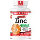 Nutridom Zinc supplement bottle with red and white label on a white background