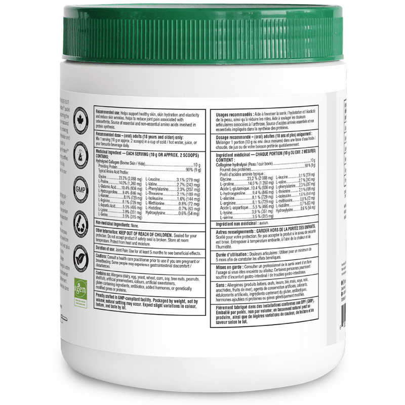 Back view of a supplement container with nutritional information on a white background