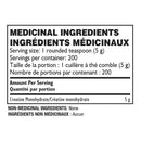 A black and white Medicinal Ingredients label showing creatine monohydrate details, including serving size, servings per container, and amount per serving.