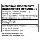 A black and white nutrition facts label in French and English for 'MEDICINAL INGREDIENTS' showing 'Creatine Monohydrate/Créatine monohydrate' with '5 g' serving size and '60' servings per container.