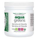 Container of Aqua Greens Spirulina & Chlorella powder by Praire Naturals on a white background