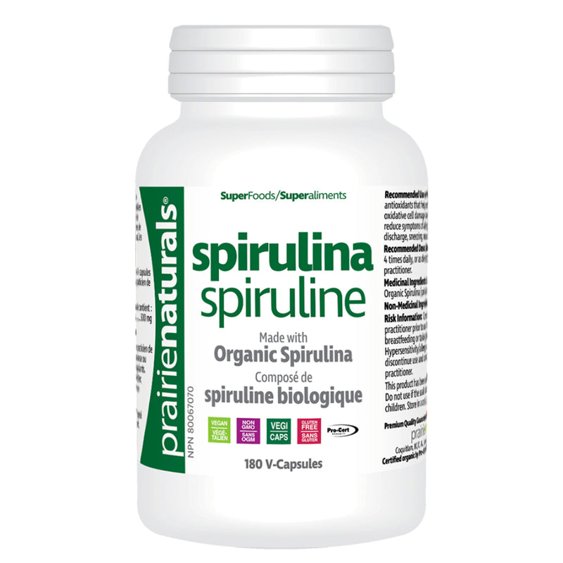 Buy NOW! Prairie Naturals Spirulina (180 caps). Proven Fat-fighter. Effective Anti-inflammatory These tiny, single-celled fresh-water micro algae contain an impressive 60% protein content! Researchers have found that spirulina intake reduces blood cholesterol and inflammation.