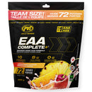 PVL EAA Complete+ supplement package with pineapple and cherry graphics on a white background