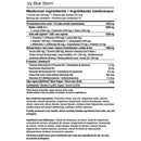 Nutritional label for a product named 'Icy Blue Storm' with medicinal and non-medicinal ingredients listed.
