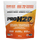 A 612 g stand-up pouch of ProH20 Orange electrolyte drink mix. The packaging features a white top section and a bright orange bottom section, with the brand name 'PROH20' in large black letters and an orange slice graphic on the right side.