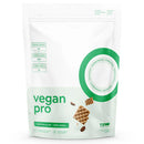 A white stand-up pouch of vegan pro coffee-flavored gummy sweets, featuring green text, a green circular graphic, and illustrations of waffle and coffee bean pieces on a clean white background.