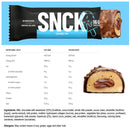 SNCK protein bar with nutritional information and ingredients listed below.