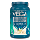 A container of Vega All-in-One Nutrition in Berry Blast flavor, highlighting its plant-based protein and comprehensive nutrition benefits.