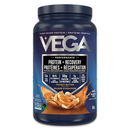 A bottle of Vega Protein + Recovery powder in a berry flavor, highlighting its plant-based protein and recovery properties.