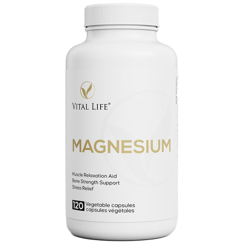 Vital Life magnesium supplement bottle on a white background