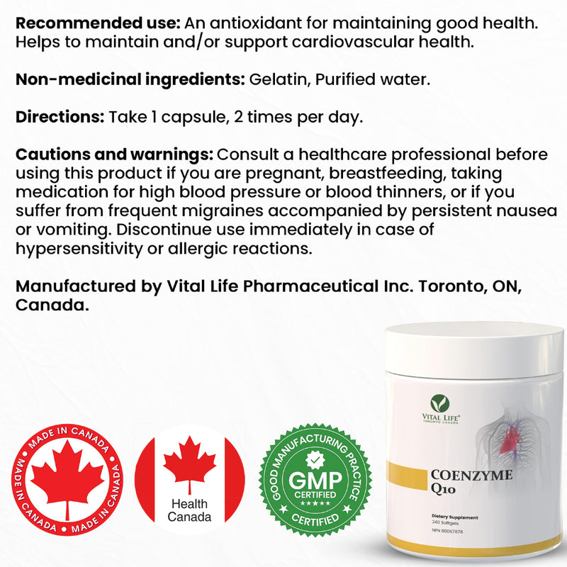 Vital Life | CoEnzyme Q10 (CoQ10) 100 mg (240 Softgels)