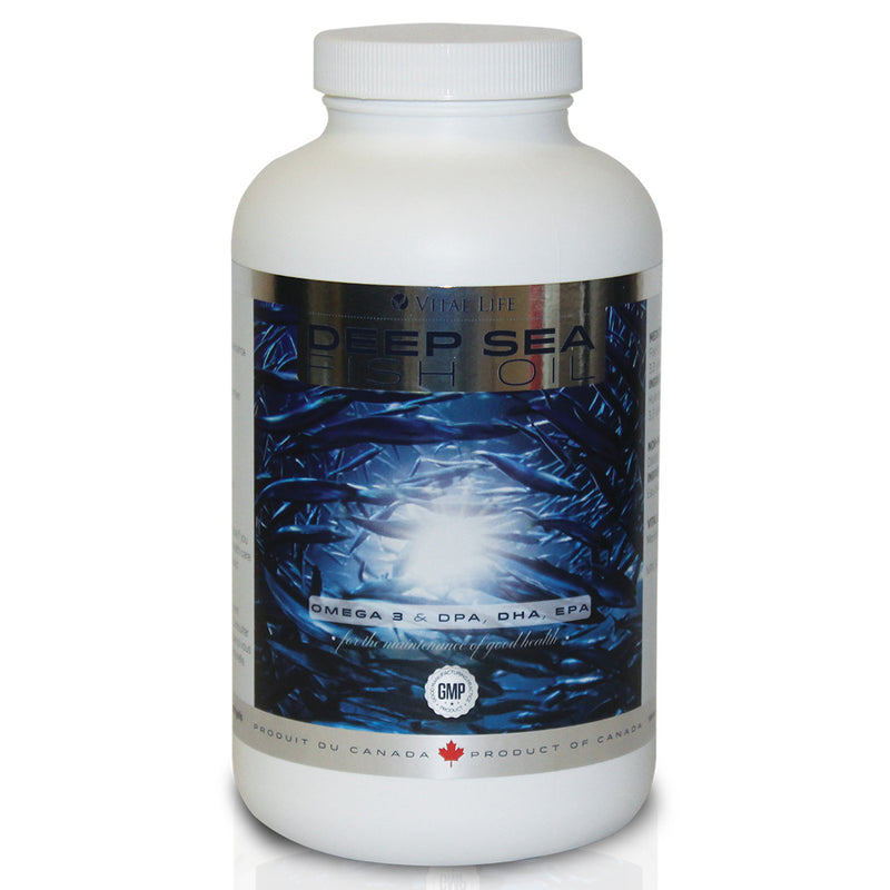 Vitacost Deep Sea Fish Oil supplement bottle on a white background