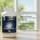 Vital Life Deep Sea Fish Oil bottle with label details on a blurred background