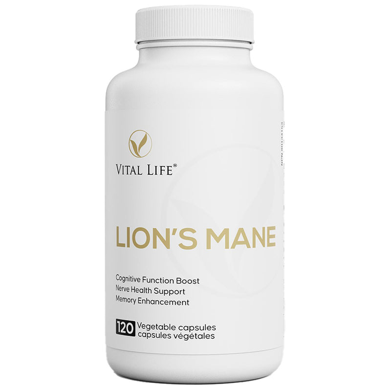 Vital Life Lion's Mane supplement bottle on a white background