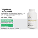 Vital Life magnesium supplement bottle with descriptive text on a white background