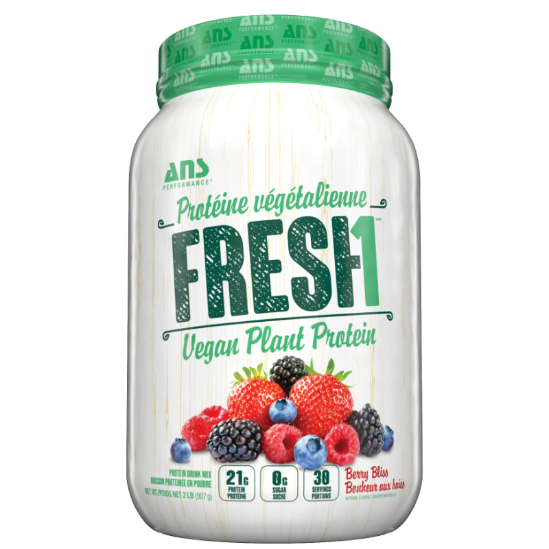 30% Off ANS Performance Fresh1 Vegan Protein Berry Bliss. Fresh1 Vegan Plant Protein is a delicious blend of 5 different protein sources. Together they form a COMPLETE protein, loaded with all 9 essential amino acids to fuel your body with energy and the necessary building blocks required to support muscle recovery and growth.