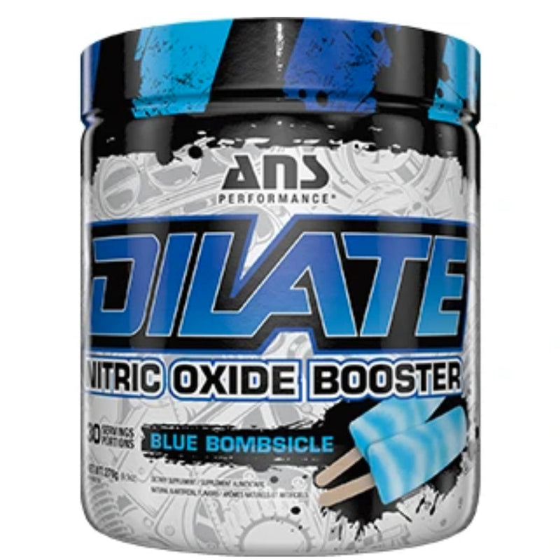 Buy Now! ANS Performance Dilate (30 servings) Blue Bombsicle. This amazing product stimulates nitric oxide production & greatly boosts your performance in the gym!