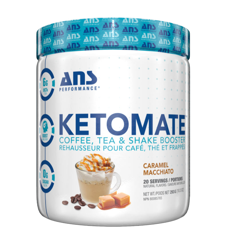Buy Now! ANS Performance KETOMATE (20 servings) Caramel Macchiato. Ketomate™ is a versatile zero sugar creamer designed to give your favourite beverage an incredible flavour experience, while also boosting mental energy and performance.