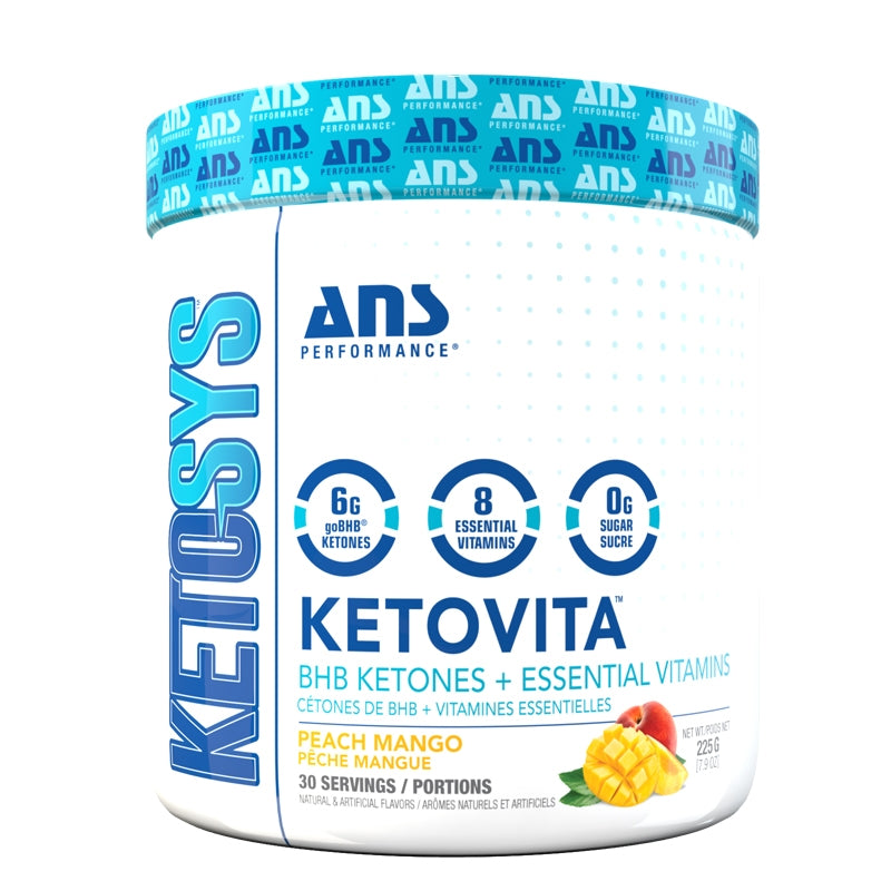 Buy Now! ANS Performance KETOVITA (30 servings) Peach Mango. Ketones can help support a state of ketosis, where fat is used as the body’s primary source of energy. Ketones can also enhance cognitive function, reduce inflammation and help balance hormones involved with blood sugar and appetite.