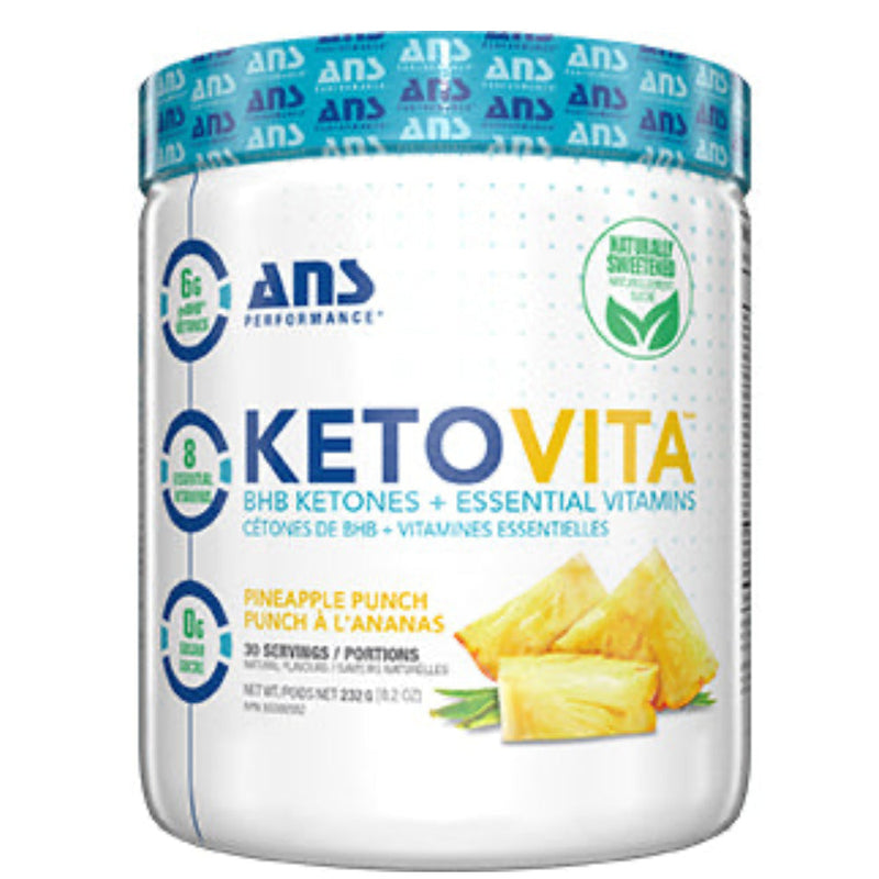 Buy Now! ANS Performance KETOVITA (30 servings) Pineapple Punch. Ketones can help support a state of ketosis, where fat is used as the body’s primary source of energy. Ketones can also enhance cognitive function, reduce inflammation and help balance hormones involved with blood sugar and appetite.
