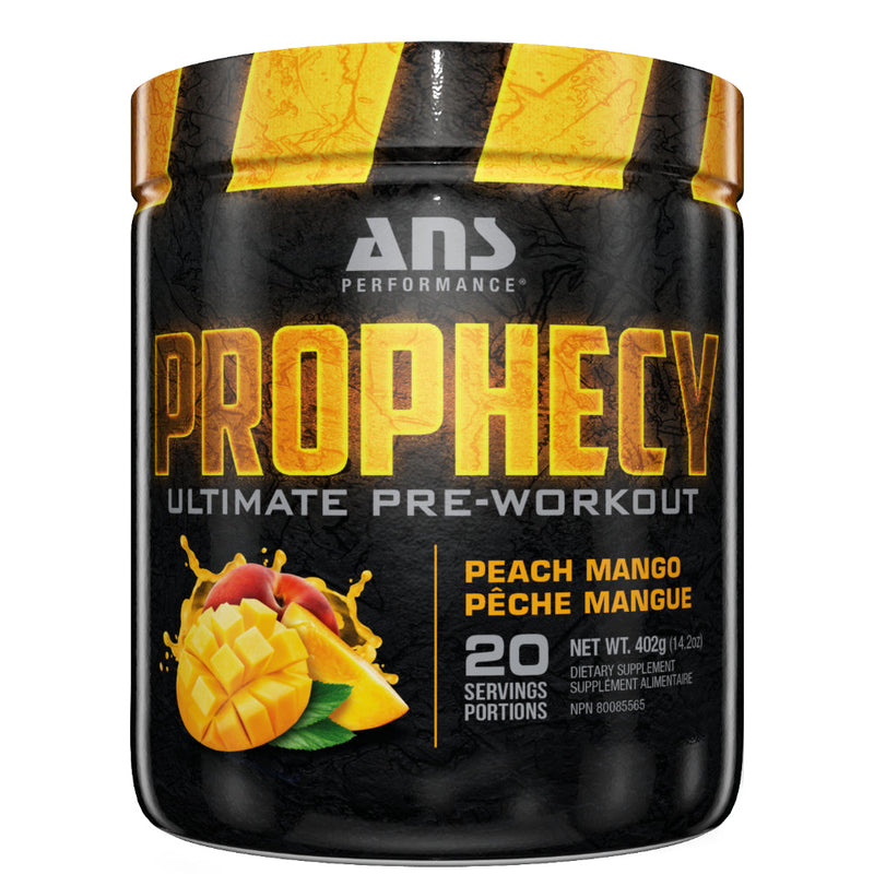 Buy Now! ANS Performance Prophecy (20 servings) Peach Mango. PROPHECY™ is the ultimate pre-workout providing limitless energy, endless endurance, prophetic muscle pumps, raw power and visionary focus. 