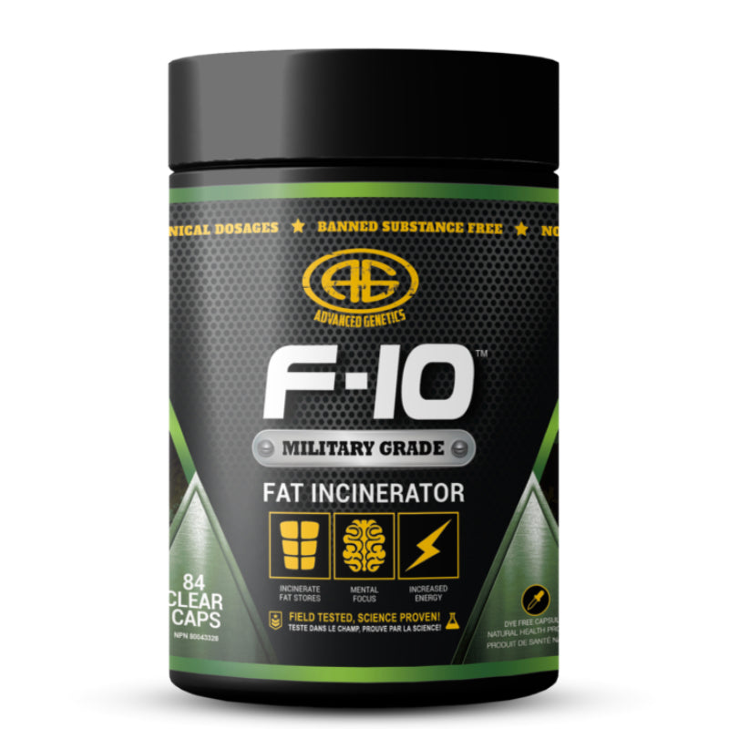 Buy Now! Advanced Genetics F-10 (84 caps) AGarmy. Advanced Genetics F-10 is designed to Burn Fat Fast by combining the most cutting-edge fat loss ingredients into one powerful formula.