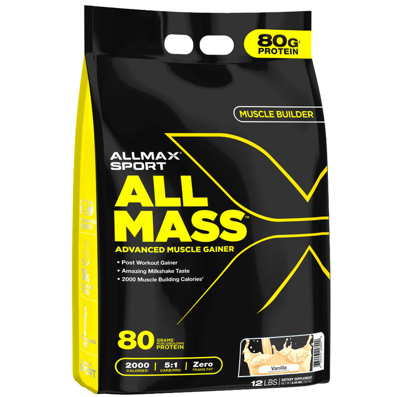 ALLMAX SPORT ALLMASS Advanced Muscle Builder weight gainer powder. Allmax Nutrition 12 lb vanilla weight gainer helps give you the calories and protein to build healthy muscle.