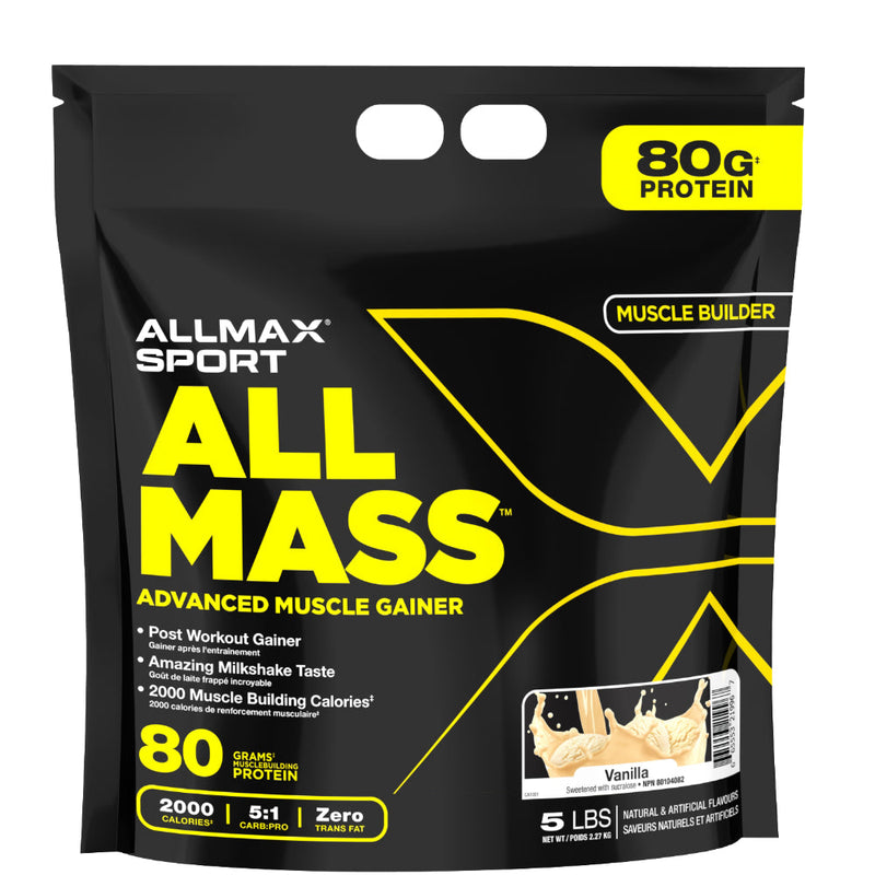 ALLMAX SPORT ALLMASS Advanced Muscle Builder weight gainer powder. Allmax Nutrition 5 lb vanilla weight gainer helps give you the calories and protein to build healthy muscle.