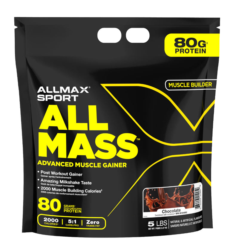 ALLMAX SPORT ALLMASS Advanced Muscle Builder weight gainer powder. Allmax Nutrition 5 lb chocolate weight gainer helps give you the calories and protein to build healthy muscle.