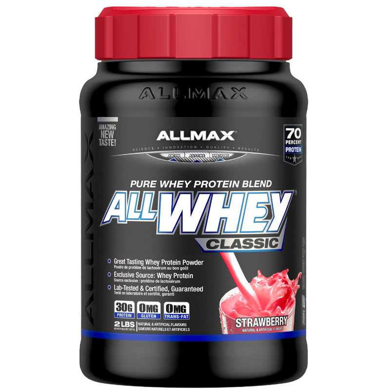 Allmax Nutrition Allwhey Classic 2 lbs pure whey protein blend strawberry.