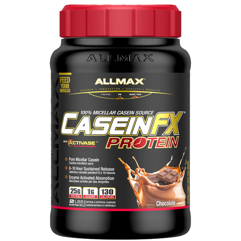 Allmax Nutrition Casein FX slow release (timed release) protein powder chocolate