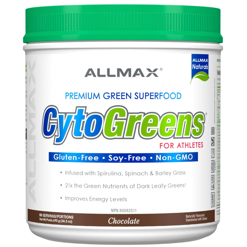Allmax Nutrition CytoGreens 60 servings chocolate premium green superfood for athletes bottle image