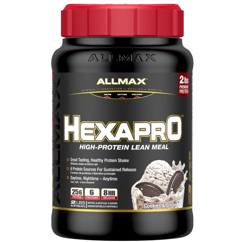 Allmax Nutrition Hexapro 2 lbs Cookies & Cream bottle image.