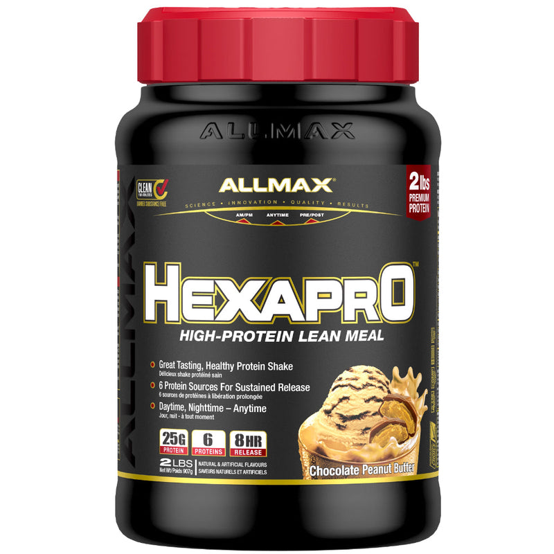 Allmax Nutrition Hexapro 2 lbs Chocolate Peanut Butter bottle image.