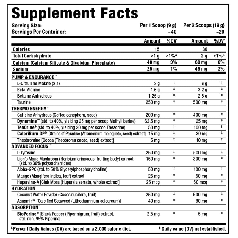 Allmax Nutrition IMPACT Igniter Xtreme pre-workout Supplement Fact of ingredients.