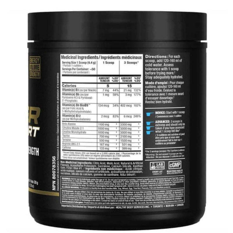 Allmax Nutrition Impact Igniter Sport Blue Raspberry (50 servings) Pre-workout supplement bottle image of ingredients.