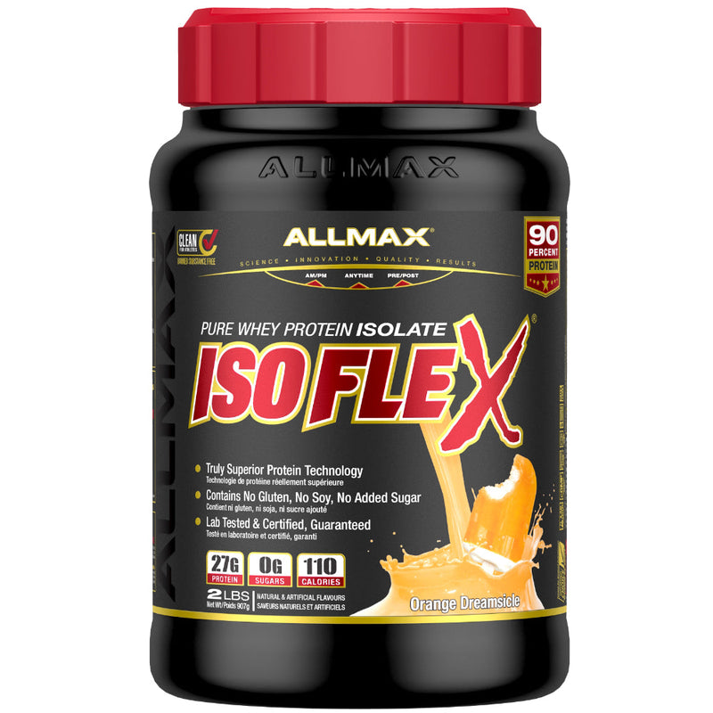 Buy Allmax Nutrition Isoflex 2 lbs Orange Dreamsicle protein powder. | Orange Creamsicle Flavoured Protein Powder bottle Image.