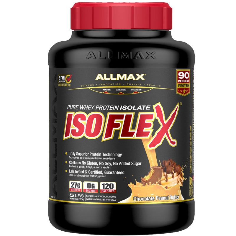 Buy Now! Allmax Nutrition isoflex 5 lbs Chocolate Peanut Butter protein powder. Pure whey protein isolate with the most amazing taste!
