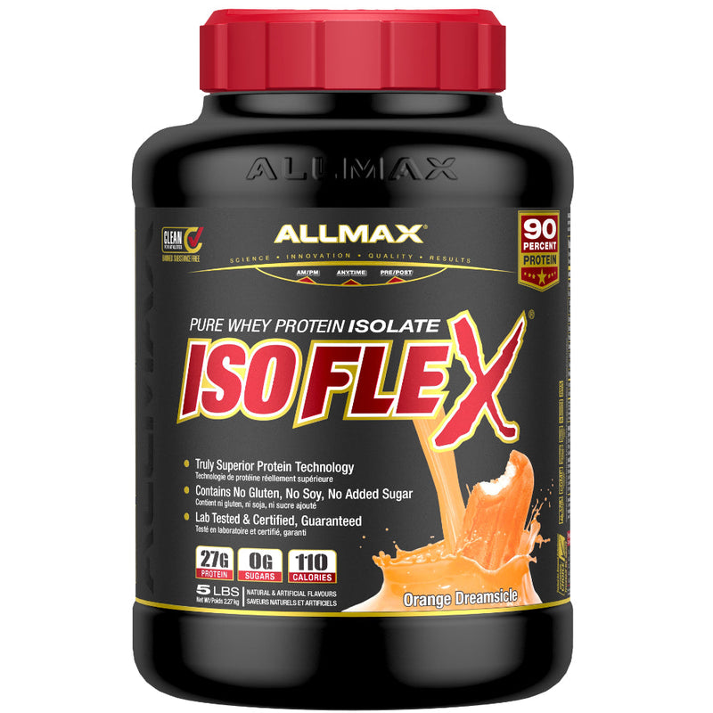 Buy Now! Allmax Nutrition isoflex 5 lbs Orange Dreamsicle protein powder. Pure whey protein isolate with the most amazing taste!