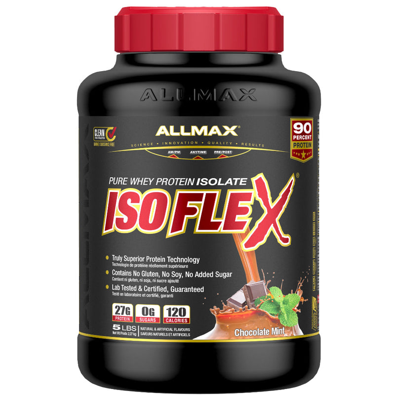 Buy Now! Allmax Nutrition isoflex 5 lbs Chocolate Mint protein powder. Pure whey protein isolate with the most amazing taste!