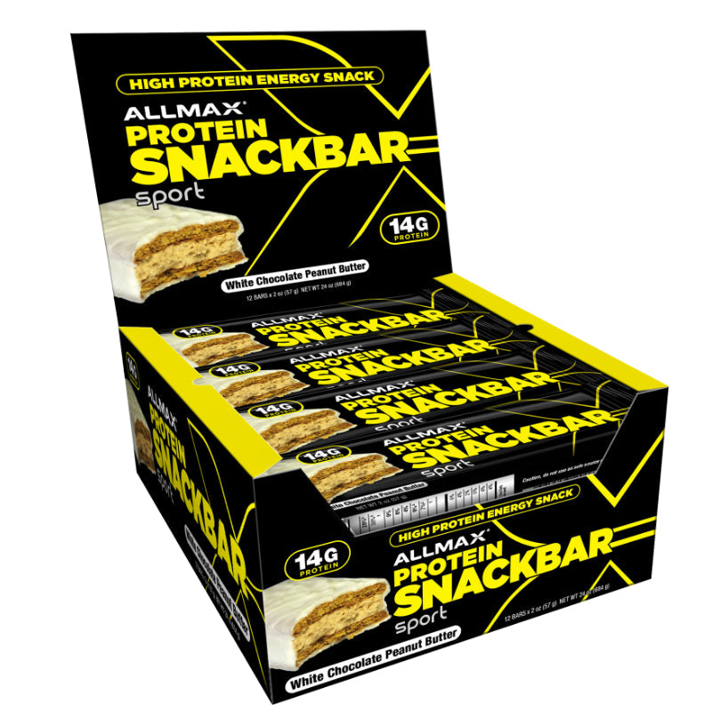 Allmax Nutrition Protein SnackBar (Box 12 bars) White chocolate peanut butter. High Protein Energy Snack.