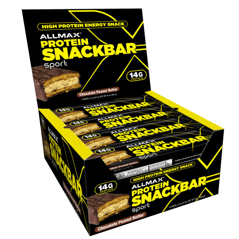 Allmax Nutrition Protein SnackBar (Box 12 bars) Chocolate Peanut Butter. High Protein Energy Snack.
