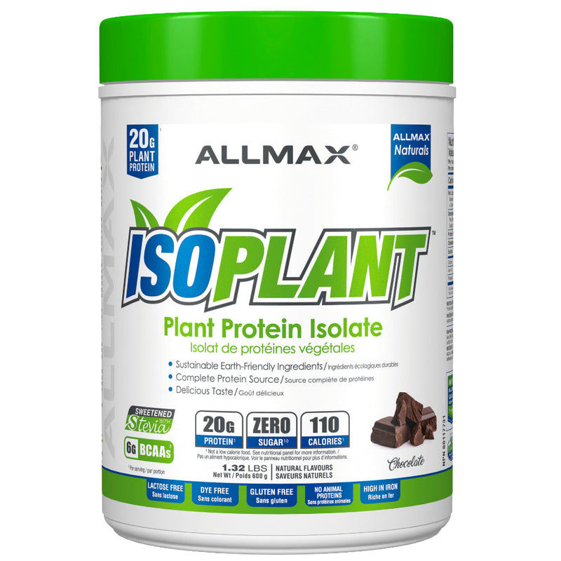 Buy Now! Allmax Nutrition ISOPLANT Protein Isolate 600 g (1.32 lbs) Chocolate. Each serving contains 20 g of 100% pure protein made with plant protein isolate.