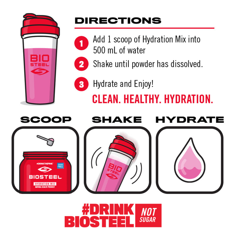 Biosteel Hydration Sports Mix (100 servings) directions on how to take. BioSteel Sports Hydration Mix uses a ratio of amino acids, electrolytes, organic minerals and B vitamins to fuel your body and fight exhaustion.